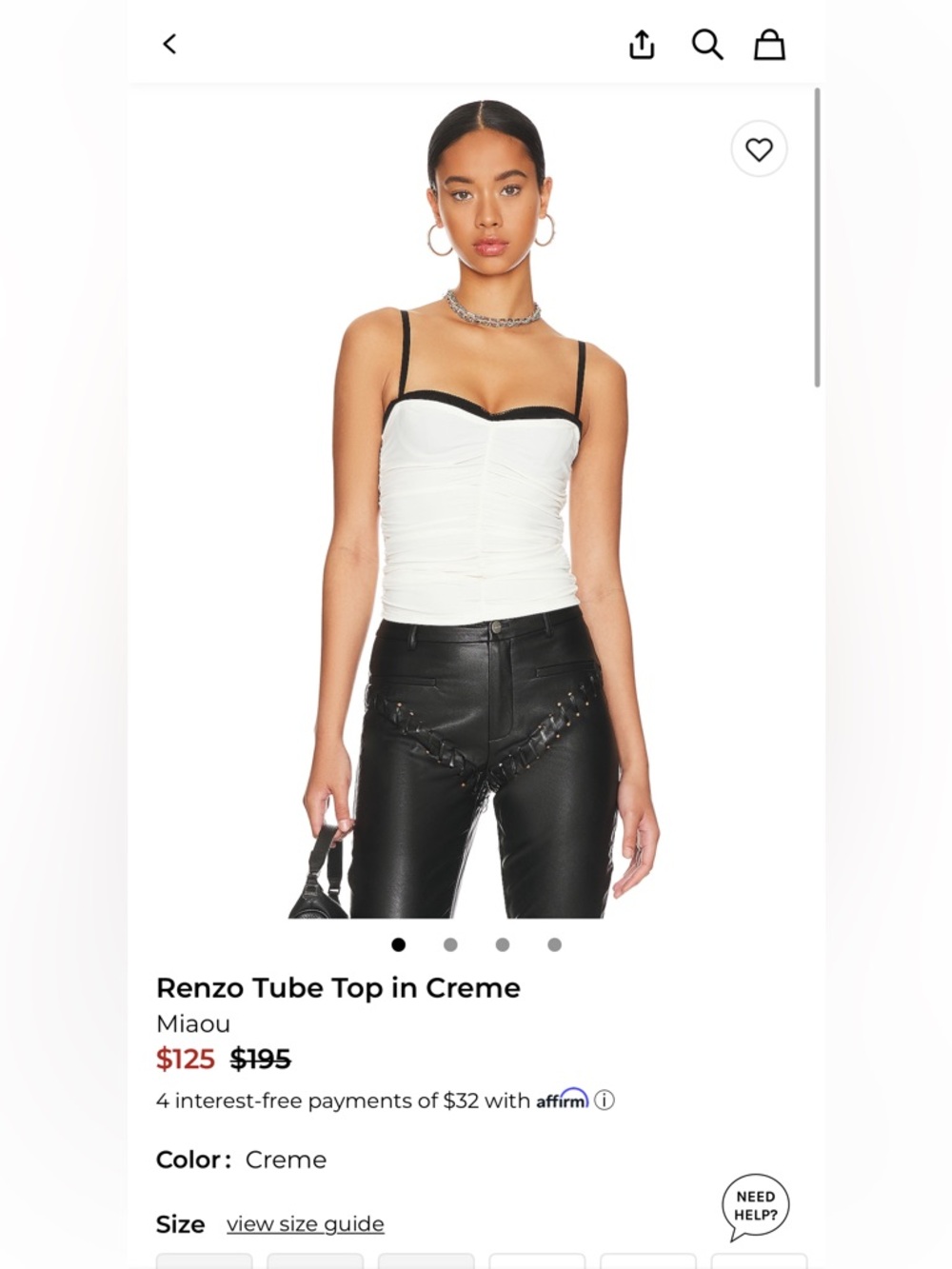 Miaou Cream Ruched Sweetheart Cami with Black Trim